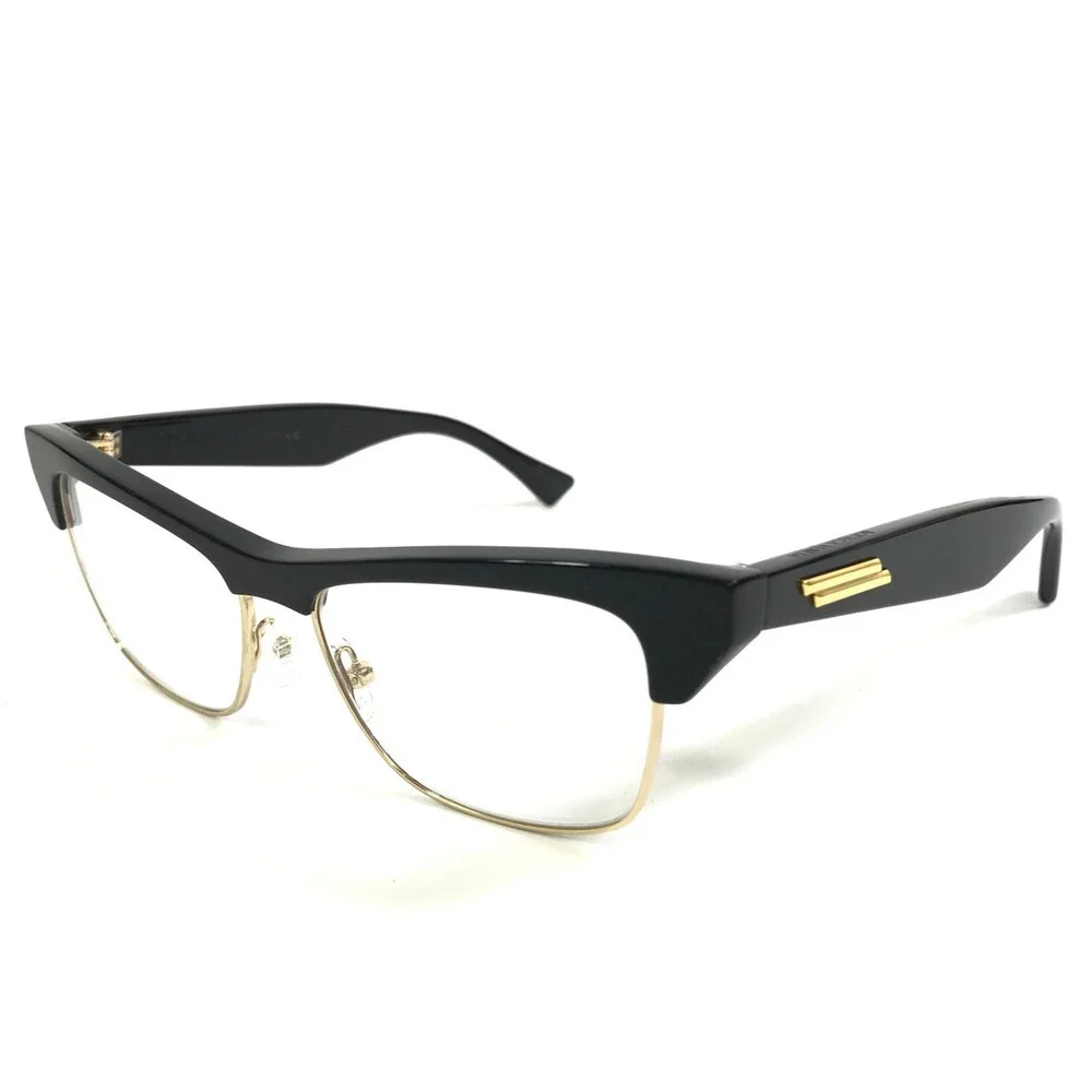 Bottega Veneta Eyeglasses Frames BV1100O 001 Black Shiny Gold Cat Eye 52-15-140